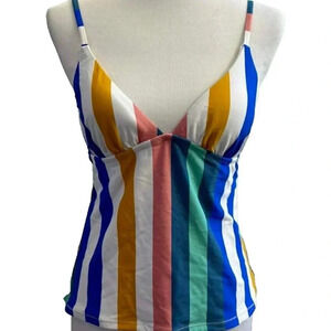 NEW Raisins Beach Please Anya Multi-color Stripe Bikini Top Tankini Swimsuit - L